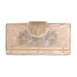Vintage 1950s Wilardy Ivory Marbled Lucite Clutch Purse w/Brass Clasp, LOVELY!